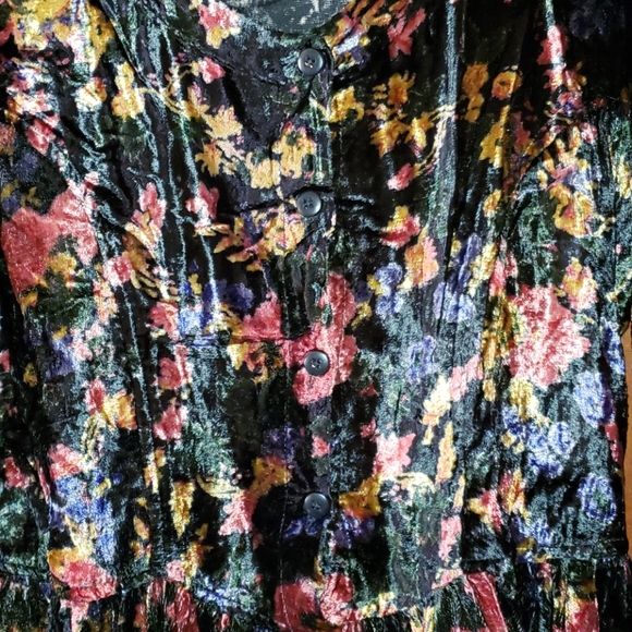 90's Vintage VELOUR FLOWER HIPPIE DRESS - Picture 3 of 6